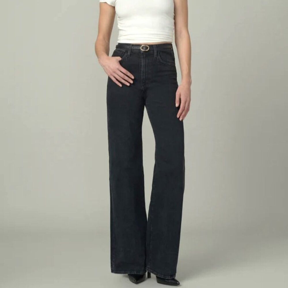 NWOT Joe's Jeans The Mia High Rise Wide Flared Leg Stretch Black Size 24 (32"L)